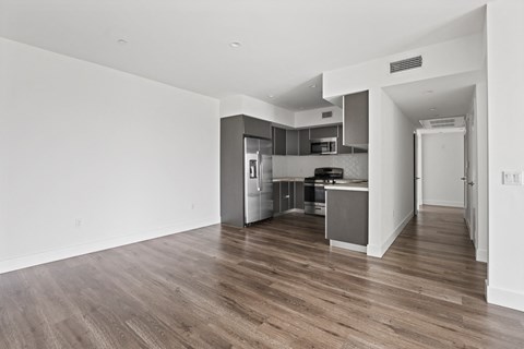 Open-Concept Kitchen and Dining Space with Vinyl Flooring