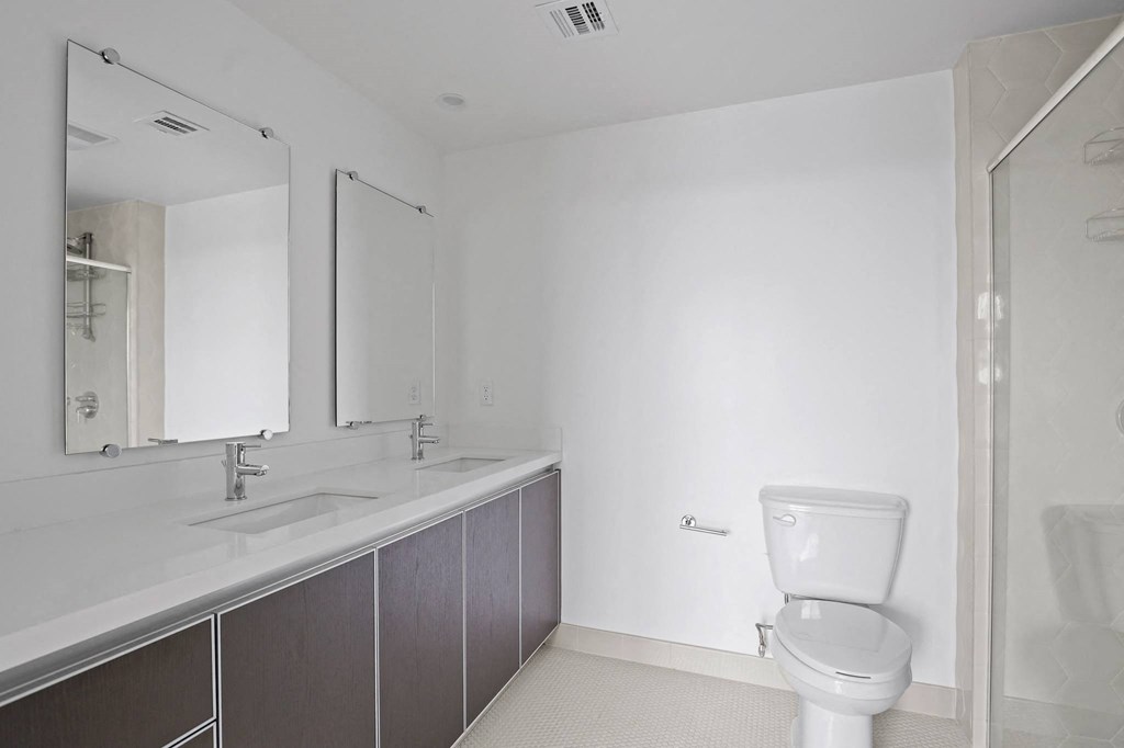 Bathroom with Walk-In Shower & Glass Door, and Vanity Cabinet Storage