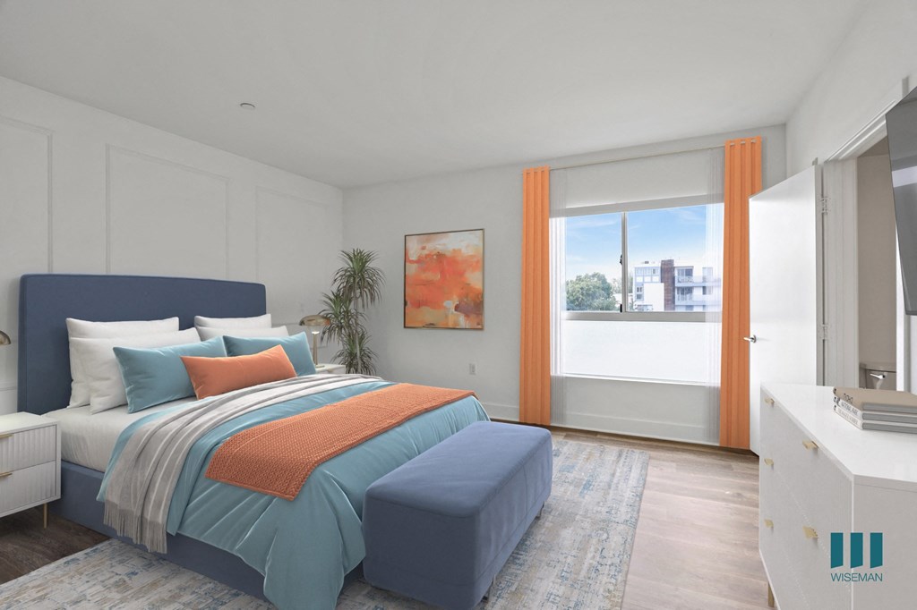Bedroom with Large-Size Windows, Vinyl Flooring, and Recessed Lighting