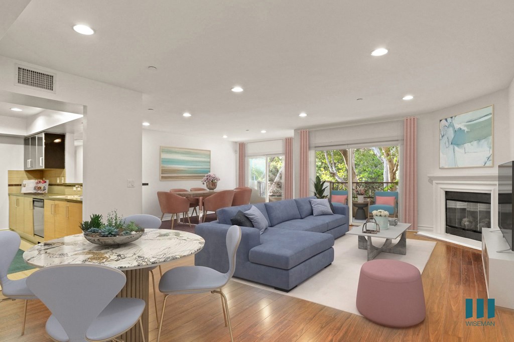 Kitchen, Breakfast Nook, Dining Room, and Living Room with Balcony