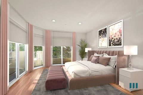 Bedroom with Balcony with Large-Size Windows and Vinyl Flooring