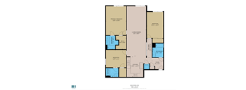 a floor plan of two story apartments with beige and blue floors