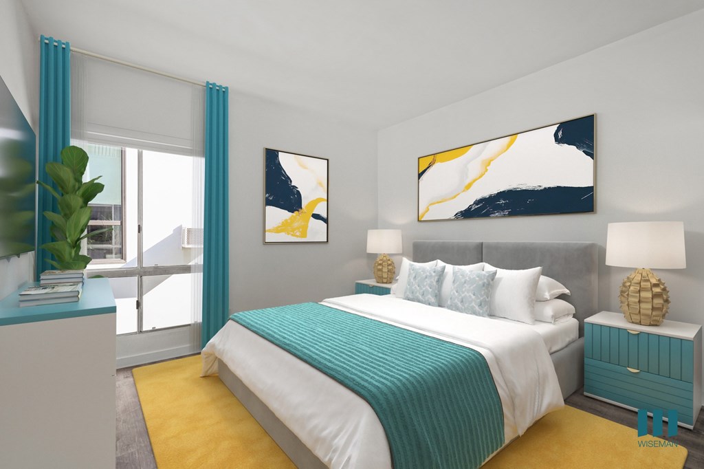 A bedroom with a large bed and a painting on the wall.