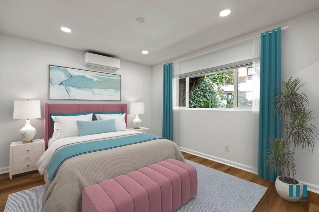 Bedroom with Vinyl Flooring and Recessed Lighting