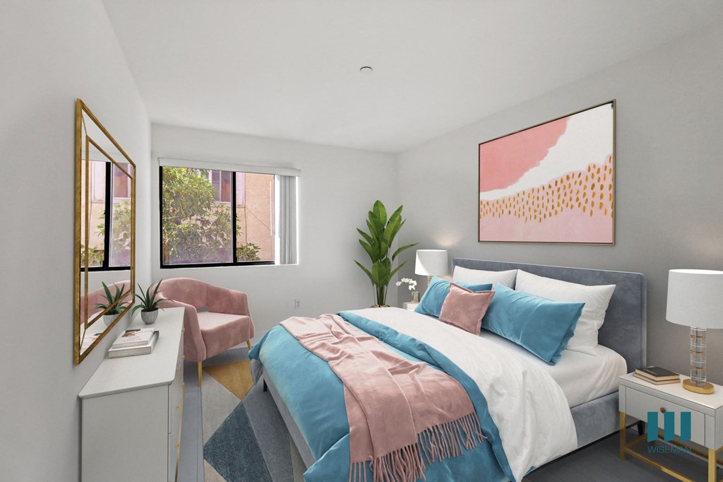 Bedroom with large-Size Windows and Vinyl Flooring