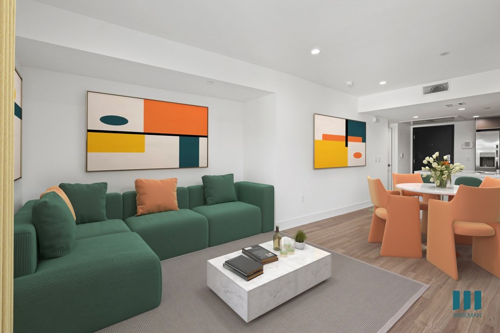 Living and Dining Room with Vinyl Flooring and Recessed Lighting
