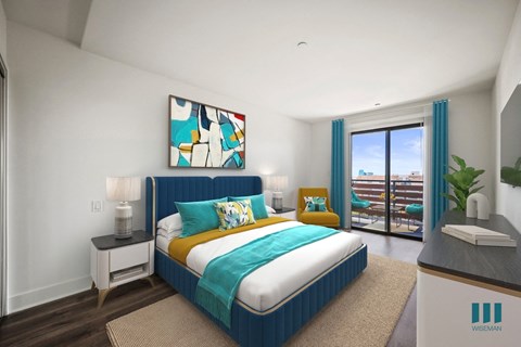 Large-Size Bedroom with Vinyl Flooring and a Balcony