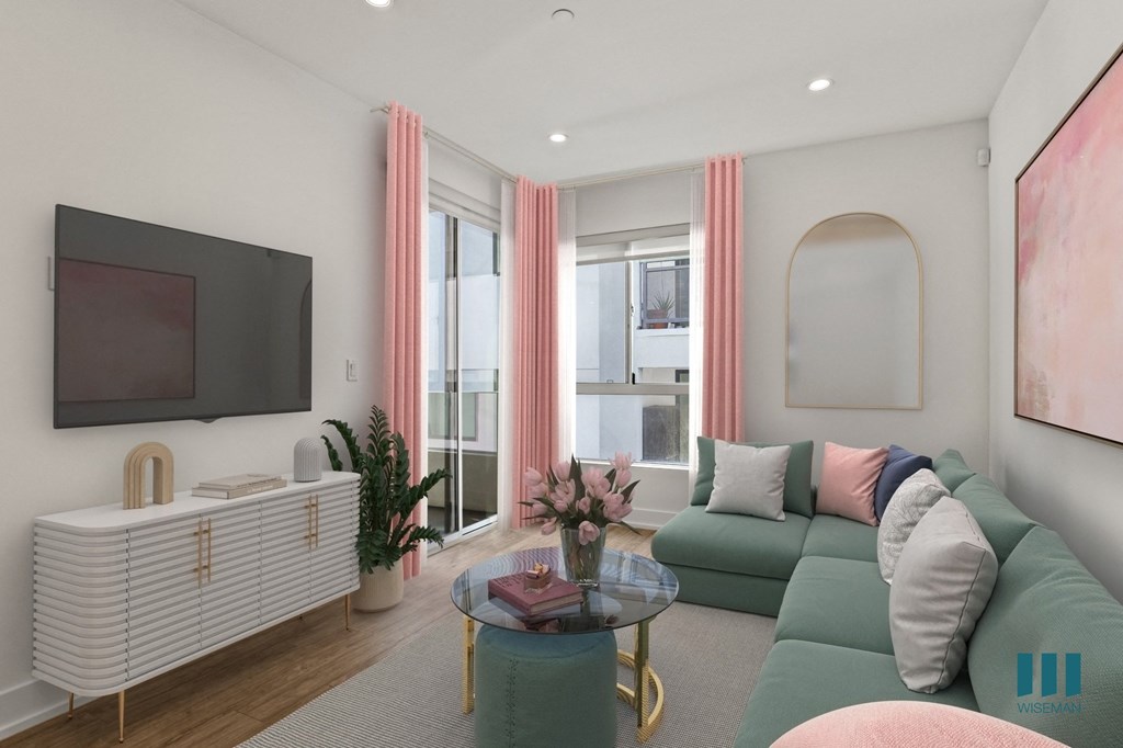 Living Room with Patio, Recessed Lighting, and Vinyl Flooring