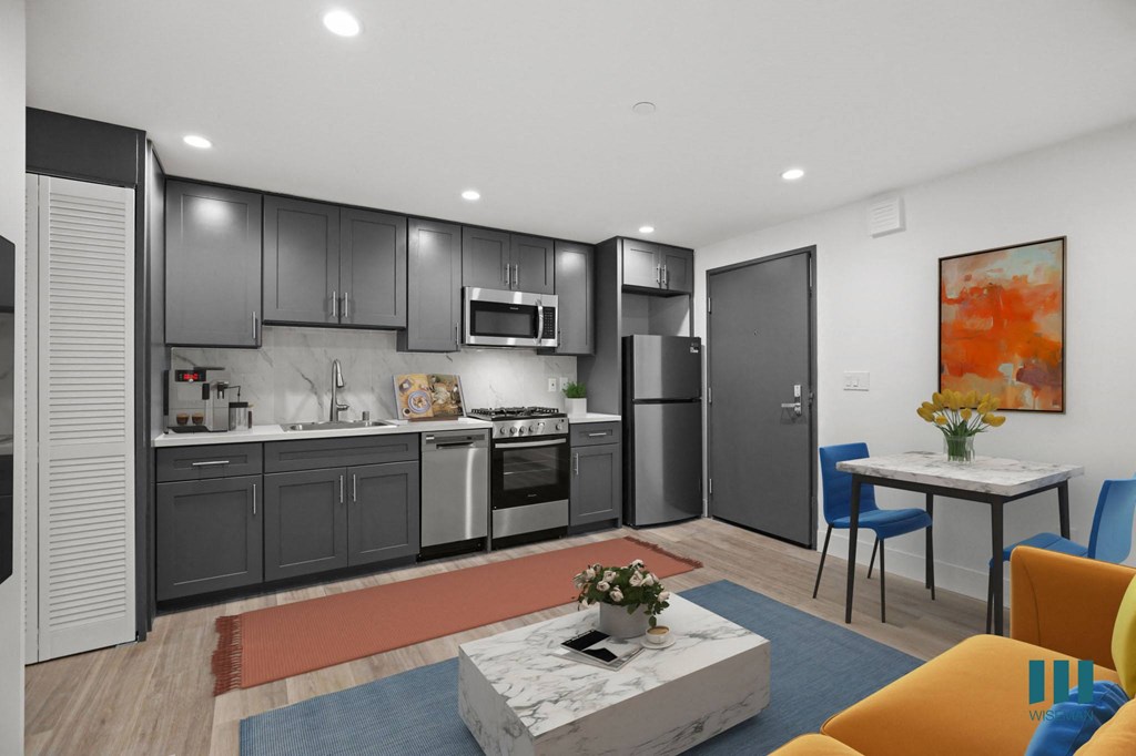 Kitchen with Stainless-Steel Refrigerator, Stove, and Dishwasher