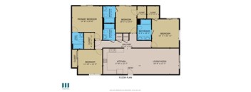 A floor plan of a house with various rooms and their dimensions.