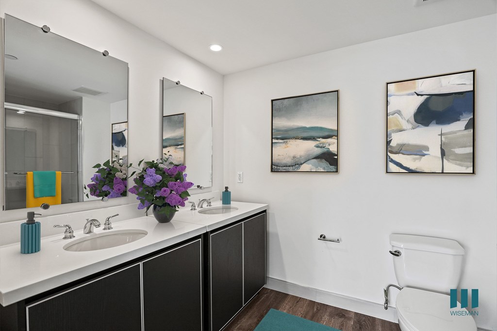 Bathroom with Double-Sink Vanity and Cabinet Storage