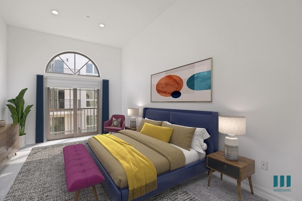 Bedroom with Large-Size Windows and Balcony