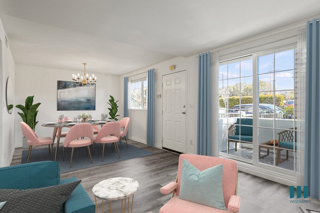 Open-Concept Dining and Living Room with Patio and Large-Size Windows