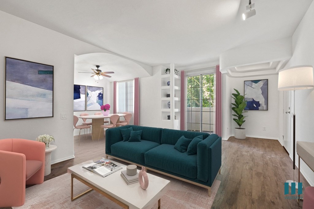 Living and Dining Room with Large-Size Windows and Vinyl Flooring