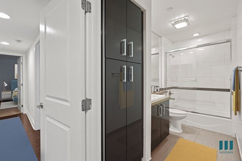 Bathroom with Built-In Cabinet Storage