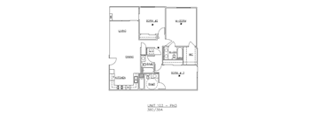 A floor plan of a 3 bedroom apartment.