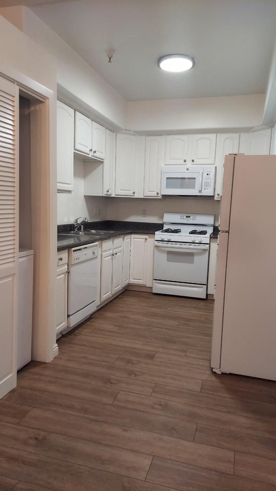 Full-Size Kitchen with Ample Cabinet Storage and Vinyl Flooring