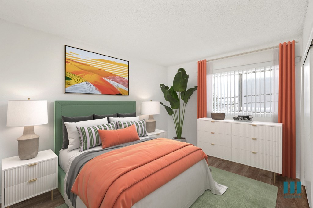 Bedroom with Large-Size Windows and Vinyl Flooring