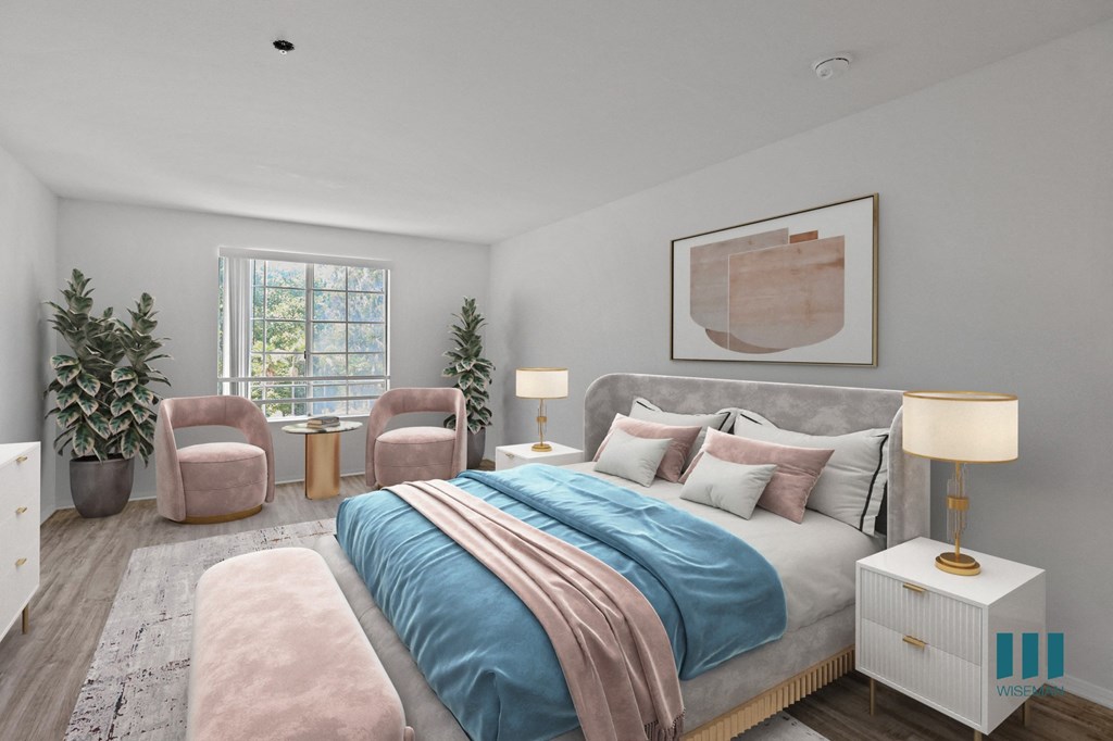 Spacious Bedroom with Large Windows and Vinyl Flooring