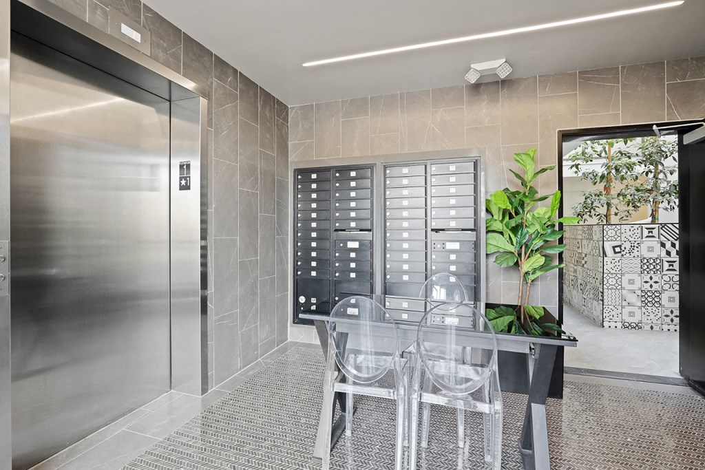 Lobby, Mailroom, and Elevator of West LA apartments with 1,2, and 3 bedrooms