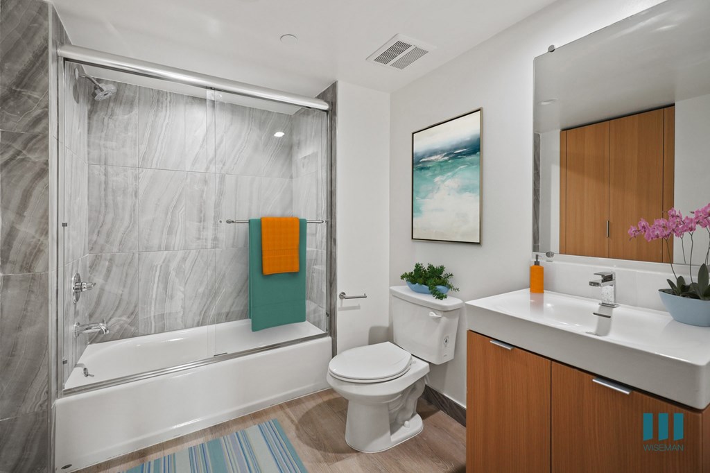 Bathroom with Shower-Bath with Glass Door and Vanity Cabinet Storage - Pacific Floor Plan