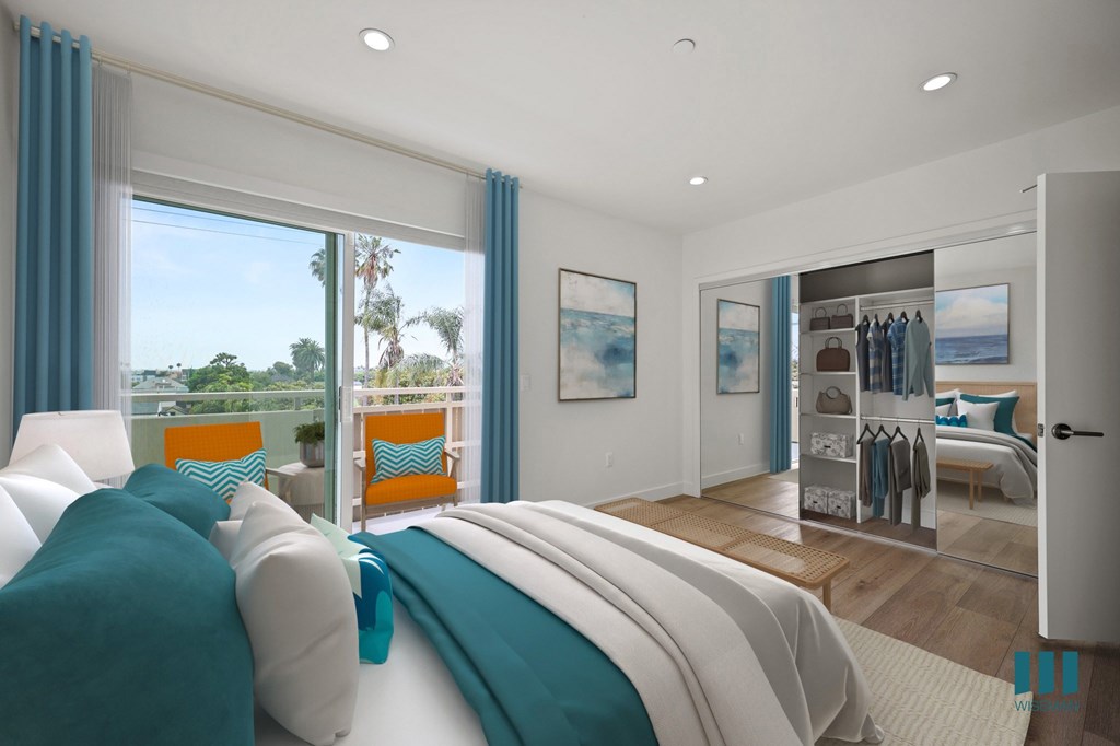 Large-Size Bedroom with Mirrored Closet with Built-In Organizers,Vinyl FLooring, Recessed Lighting, and Patio - Pacific Floor Plan
