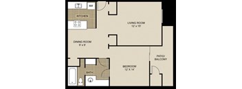 1 Bedroom Floor Plan at Hills at Hoover, Hoover