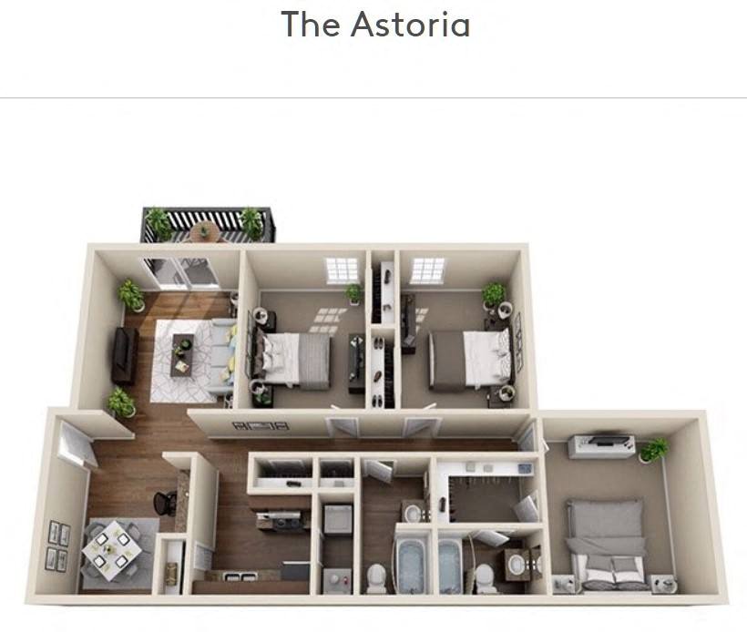 3 bed 2 bath The Astoria Floor Plan at Ascot Place Apartments, Birmingham, AL