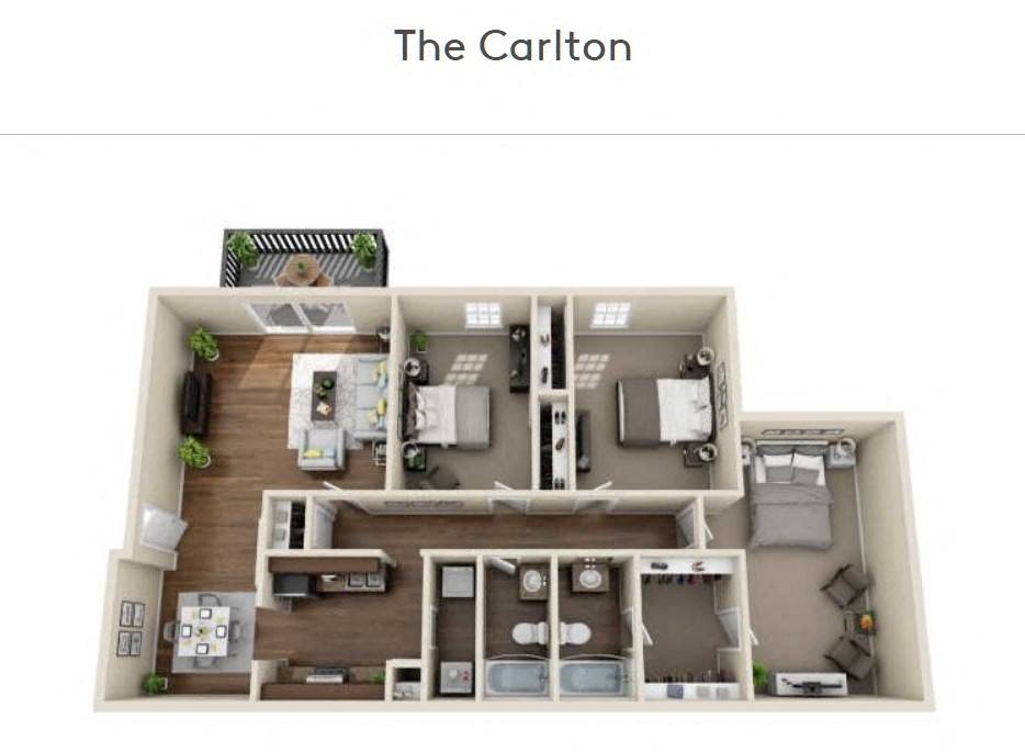 2 bed 2 bath The Carlton Floor Plan at Ascot Place Apartments, Birmingham, AL, 35235