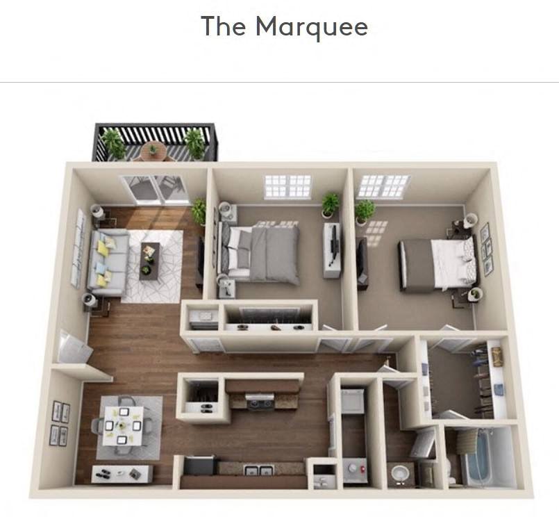 The Marquee reno 2x1 936 sqft floor plan at ascot place