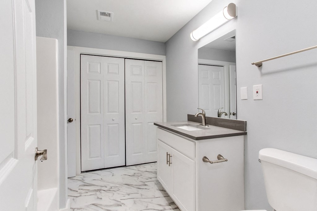 A renovated bathroom at Spring Lake Cove Apartments in Birmingham