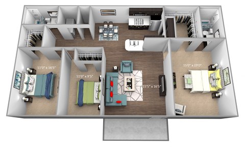 our apartments offer a spacious living room with a fireplace