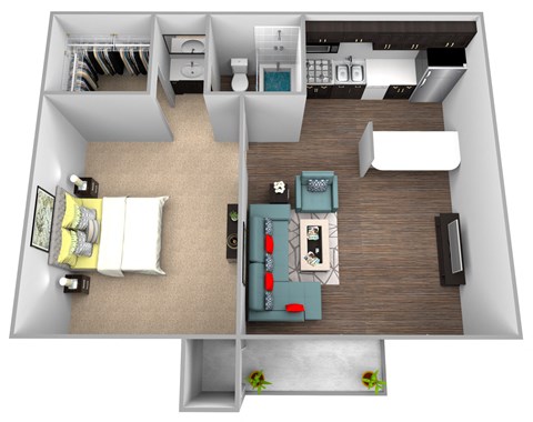 a floor plan of a one bedroom apartment with a bathroom and closet