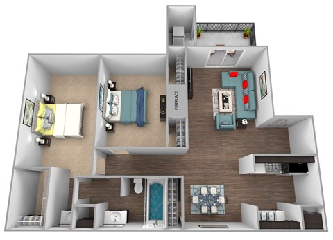 a floor plan of a studio apartment with a bedroom and a living room with a kitchen and