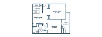 1 Bed 1 Bath Floor Plan at Hills at Hoover Apartments, Alabama