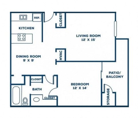 Hills-Hoover-Aspen_1x1-716sqft The 1-bedroom, 1-bathroom 716 Square Foot Aspen Floor Plan at Hills at Hoover Apartments 35216