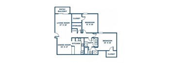 2 Bedroom 1 Bath Floor Plan at Hills at Hoover Apartments, Hoover, AL 35216
