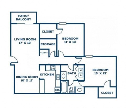 Hills-Hoover-Cottonwood_2x1-1029sqft The 2-bedroom, 1-bathroom 1,029 Square Foot Cottonwood Floor Plan at Hills at Hoover Apartments 35216