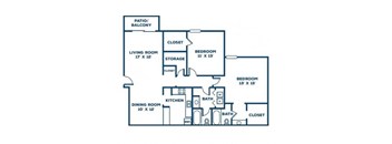 2 Bed 2 Bath Floor Plan at Hills at Hoover Apartments, Hoover, 35216