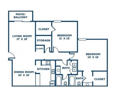 Hills-Hoover-Dogwood_2x2-1073sqft The 2-bedroom, 2-bathroom 1,073 Square Foot Dogwood Floor Plan at Hills at Hoover Apartments 35216