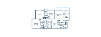 3 Bed 2 Bath Floor Plan at Hills at Hoover Apartments, Hoover