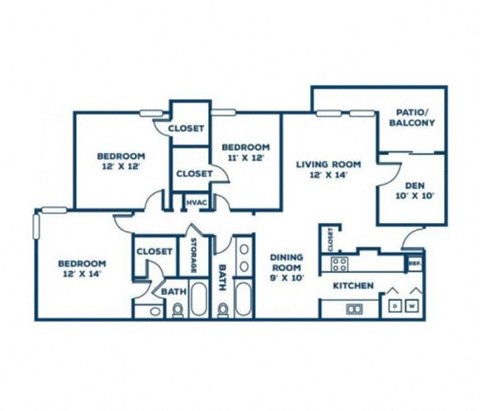 Hills-Hoover-Birchwood_3x2-1329sqft The 3-bedroom, 2-bathroom 1,329 Square Foot Birchwood Floor Plan at Hills at Hoover Apartments 35216