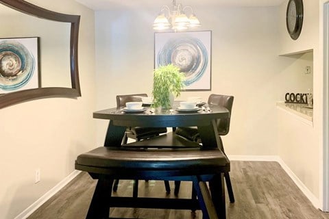 Hills-Hoover_Dining5 a dining area with model furnishings and decor at Hills at Hoover 35216