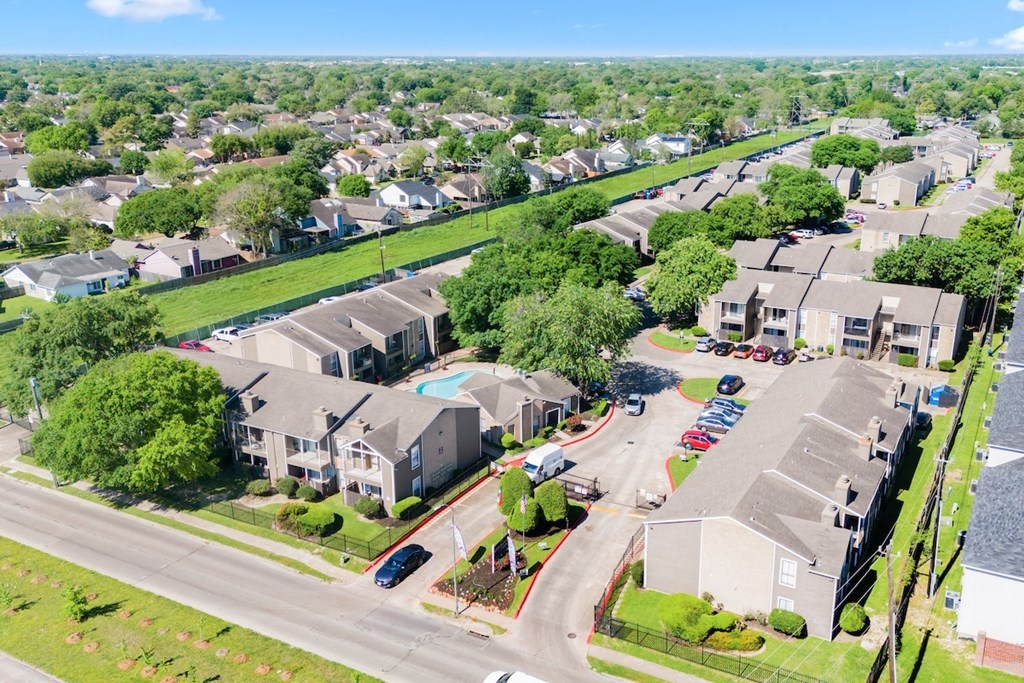 an aerial view of a Kirkwood Landing Apartments in Houston, TX 77099