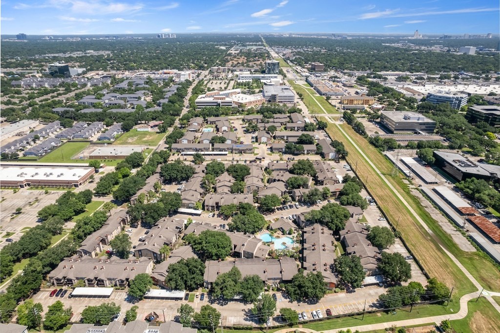 an aerial view of Hudson at Westchase Apartments in Houston, TX