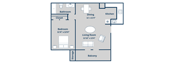Kirkwood Landing's A 1-bed, 1-bath, 546 square foot floor plan
