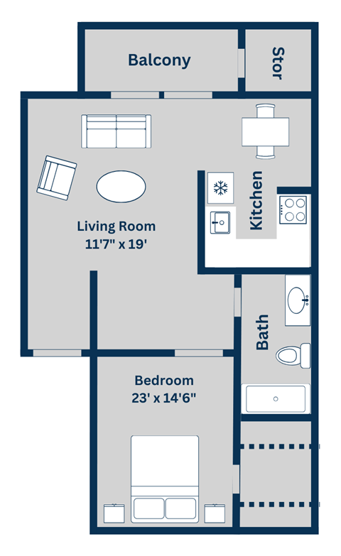 Kirkwood Landing's C 1-bed, 1-bath, 720 square foot floor plan