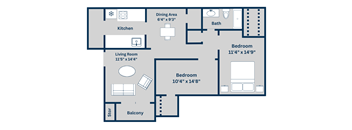 Kirkwood Landing's D 2-bed, 1-bath, 840 square foot floor plan