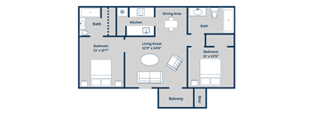 Kirkwood Landing's E 2-bed, 2-bath, 926 square foot floor plan