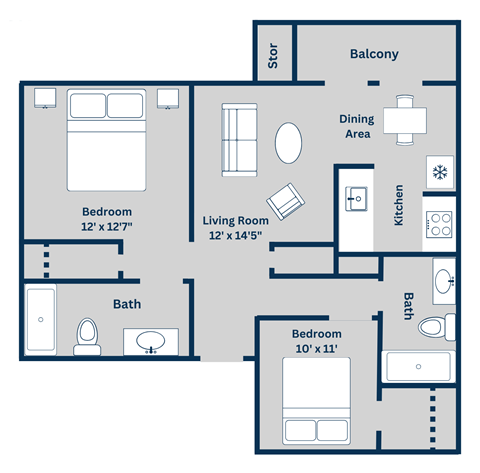 Kirkwood Landing's F 2-bed, 2-bath, 1014 square foot floor plan